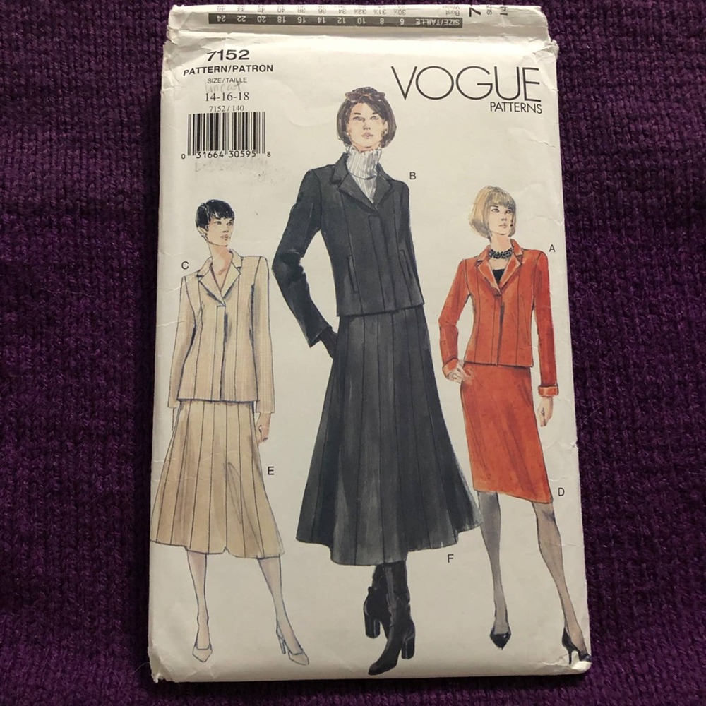 Vogue sewing pattern 7152 Womens suit pencil or maxi skirt pants sz 14 16 18